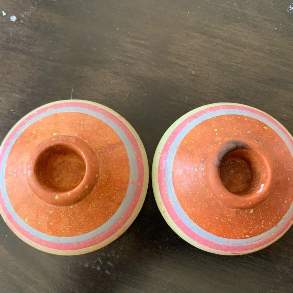 Southwest Pottery pair of Candle holders. 3” wide